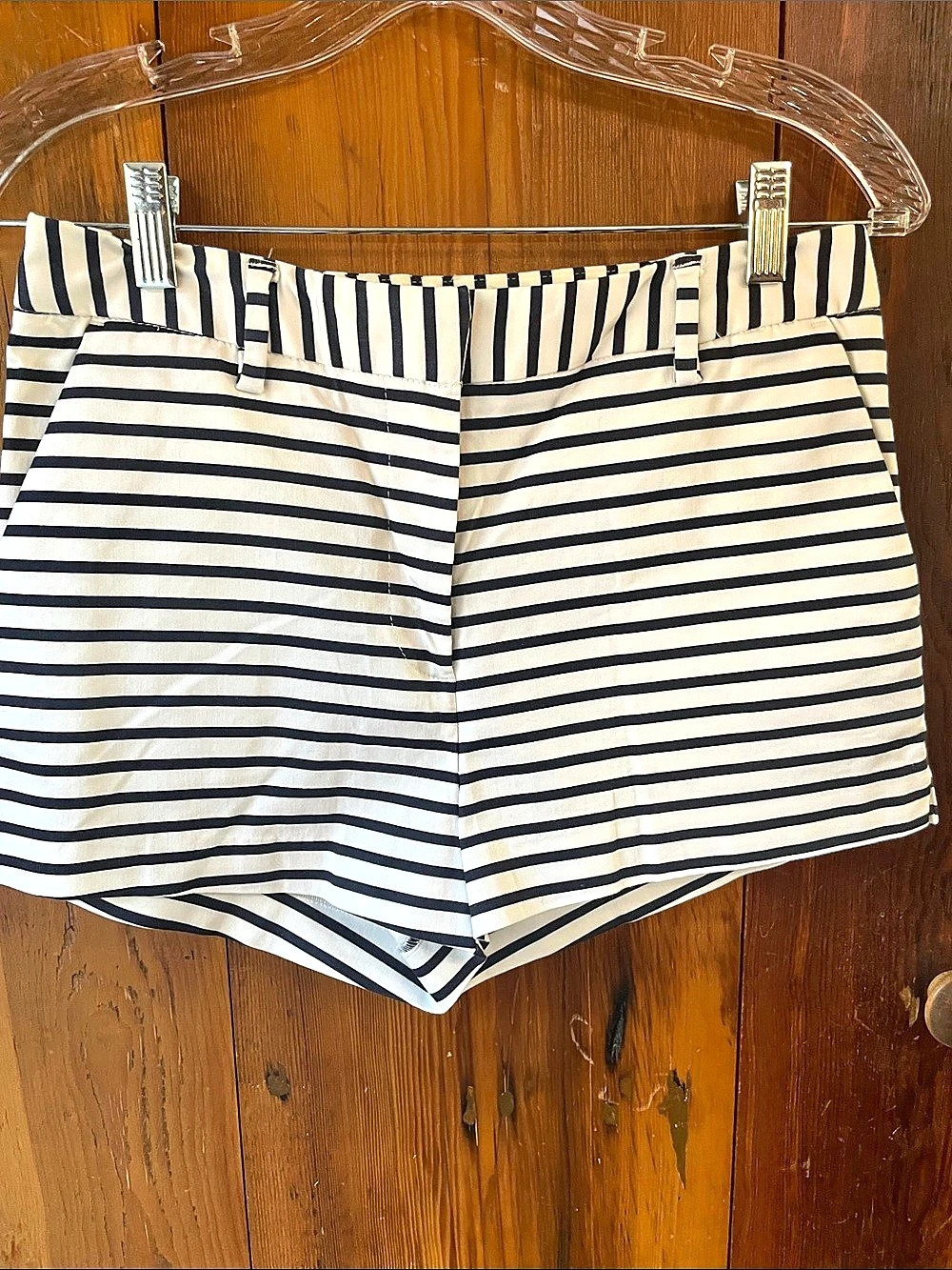 H&M Striped High Waist Shorts in White & Blue Size 8